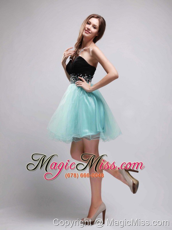 wholesale black and apple green a-line sweetheart mini-length organza and chiffon beading prom / homecoming dress