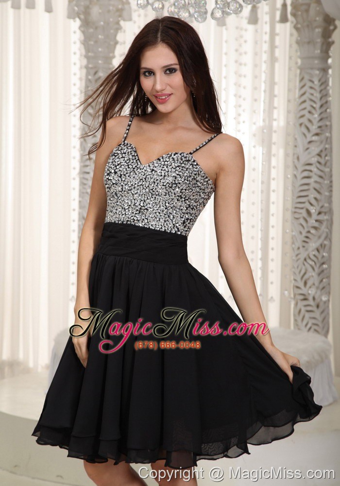 wholesale black a-line straps mini-length chiffon beading prom dress