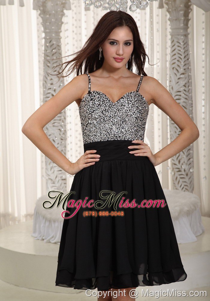 wholesale black a-line straps mini-length chiffon beading prom dress