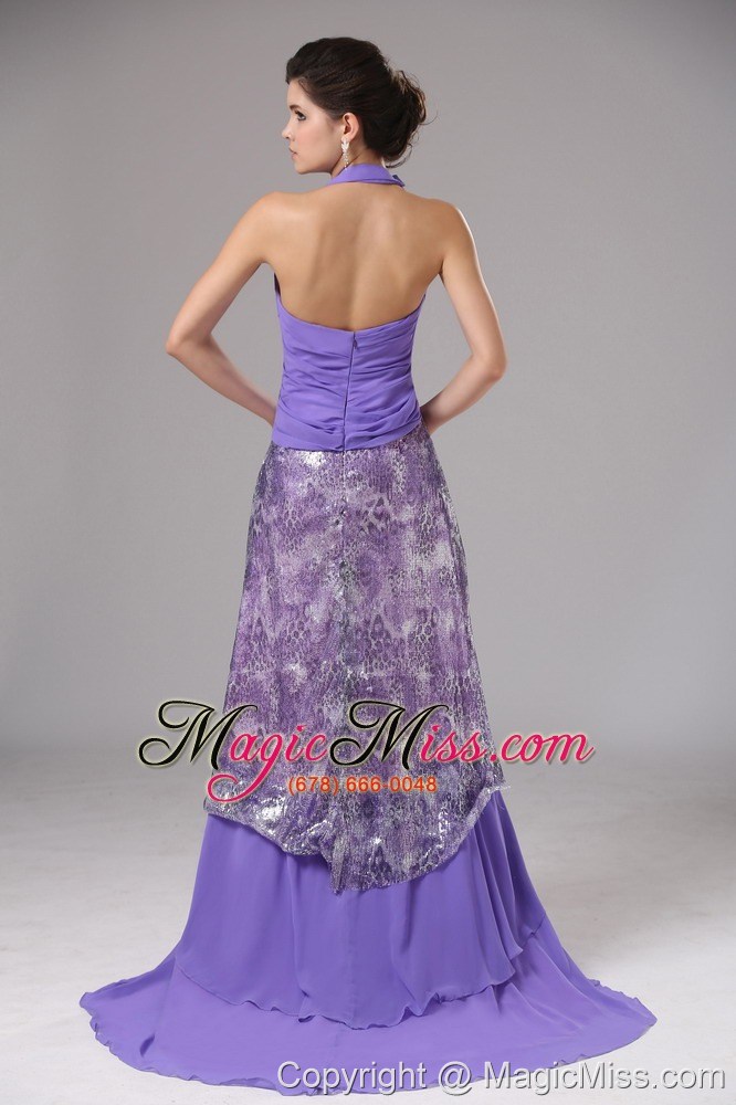 wholesale purrple custom made halter ruched bodice for rrom dress