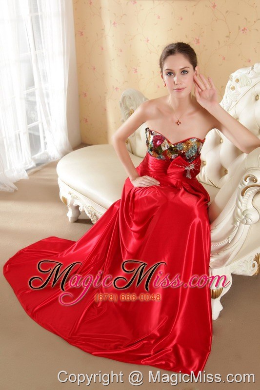 wholesale red column / sheath sweetheart court train taffeta beading and bow prom / evening dress