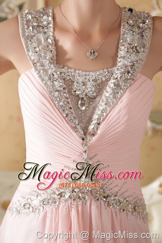 wholesale baby pink column / sheath straps court train chiffon beading and ruch prom / evening dress