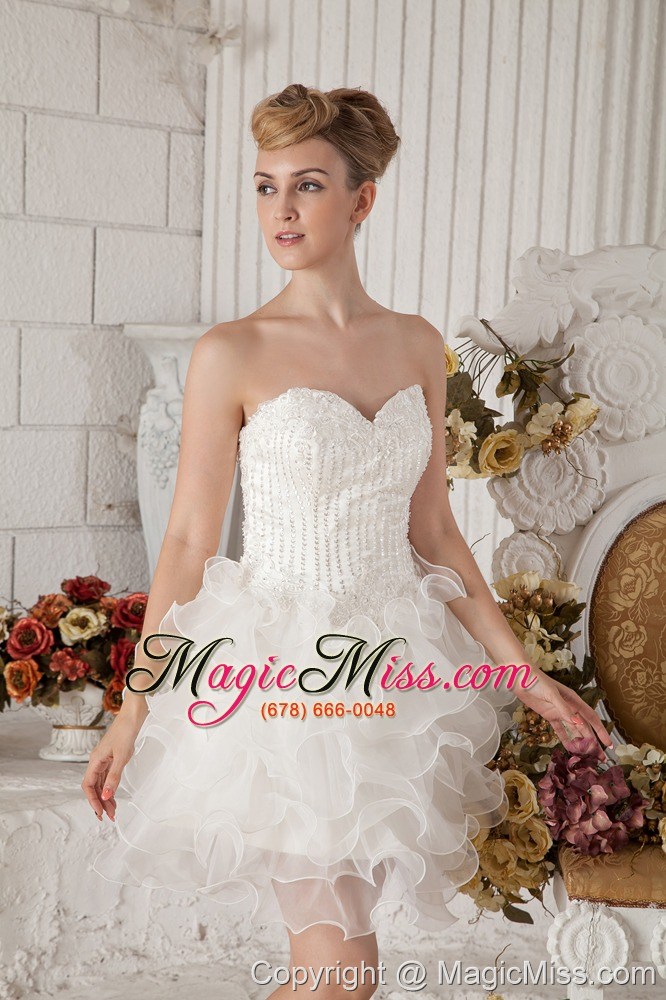 wholesale white a-line sweetheart short prom dress organza beading mini-length