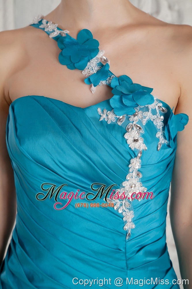 wholesale turquoise mermaid one shoulder high-low organza ruch and appliques prom dress