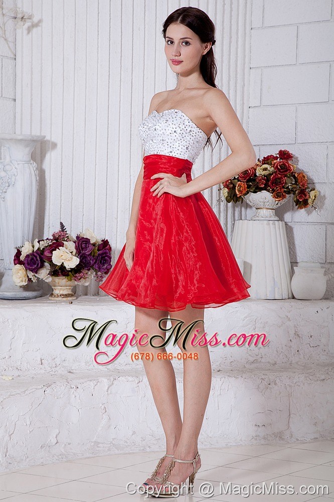 wholesale red and white a-line strapless short prom / homecoming dress organza beading mini-length