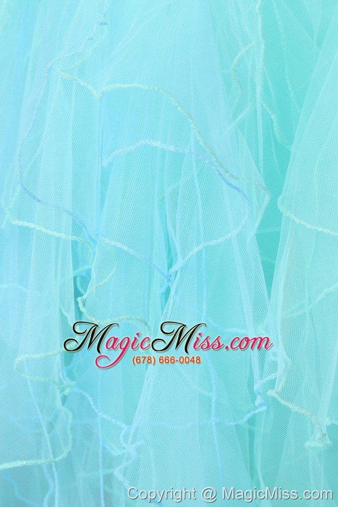 wholesale aqua blue a-line sweetheart prom dress asymmetrical organza beading