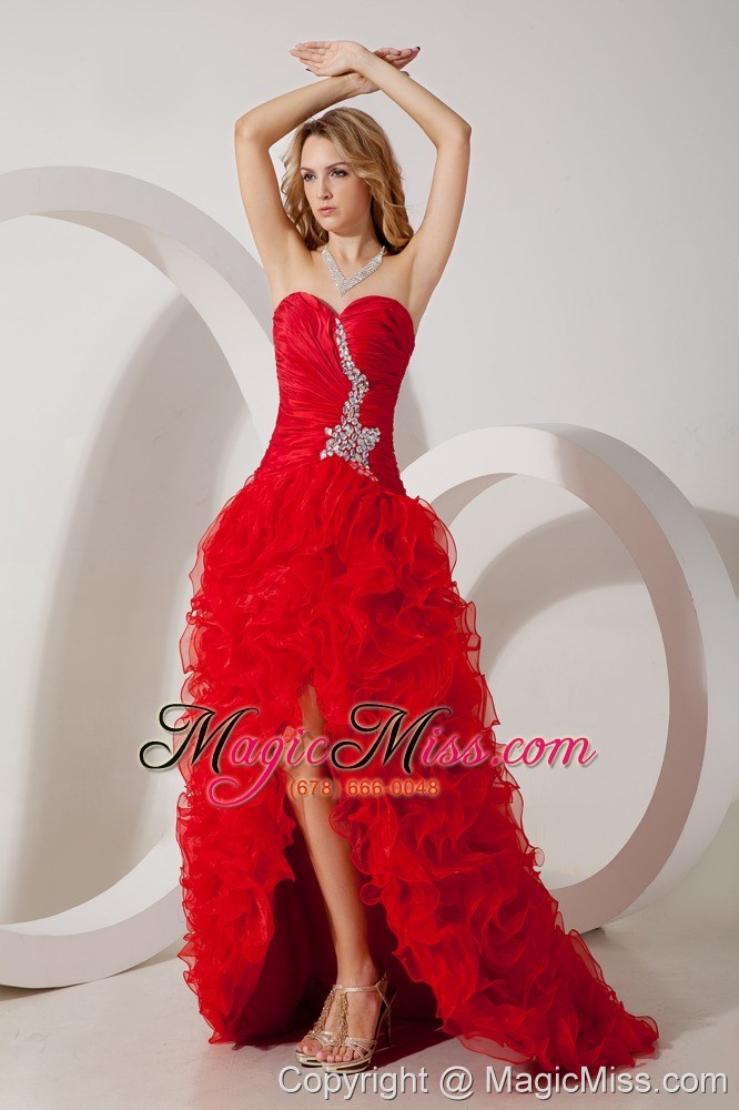 wholesale red column sweetheart high-low organza beading prom / evening dress