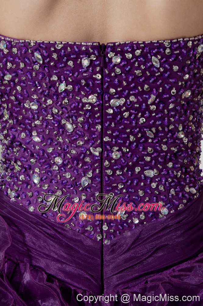 wholesale purple high-low organza beading prom dress column / sheath sweetheart