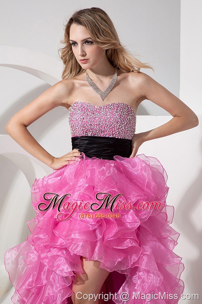 wholesale rose pink a-line / princess prom dress sweetheart high-low organza beading