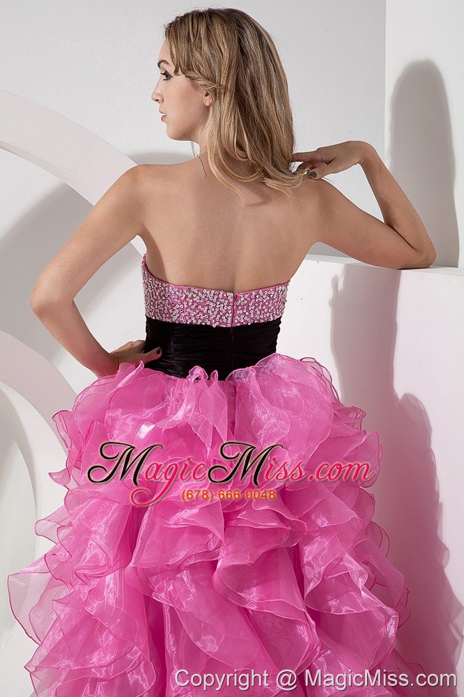 wholesale rose pink a-line / princess prom dress sweetheart high-low organza beading
