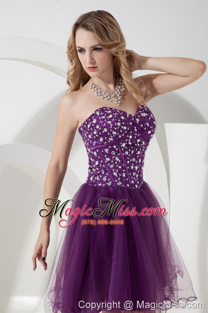 wholesale purple a-line / princess sweetheart beading short prom dress knee-length organza