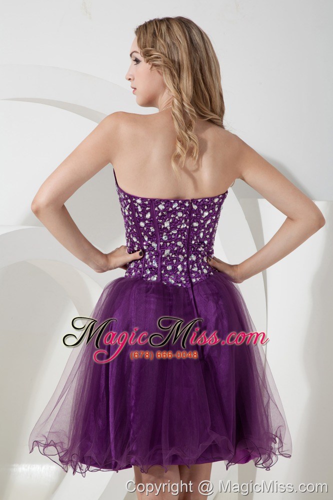 wholesale purple a-line / princess sweetheart beading short prom dress knee-length organza