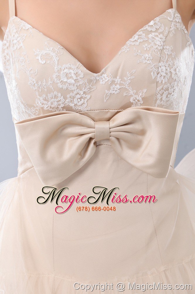 wholesale luxurious champagne a-line / pricess straps bowknot short prom / homecoming dress mini-length organza