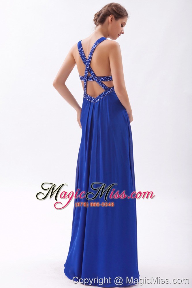 wholesale royal blue empire straps floor-length chiffon beading prom dress
