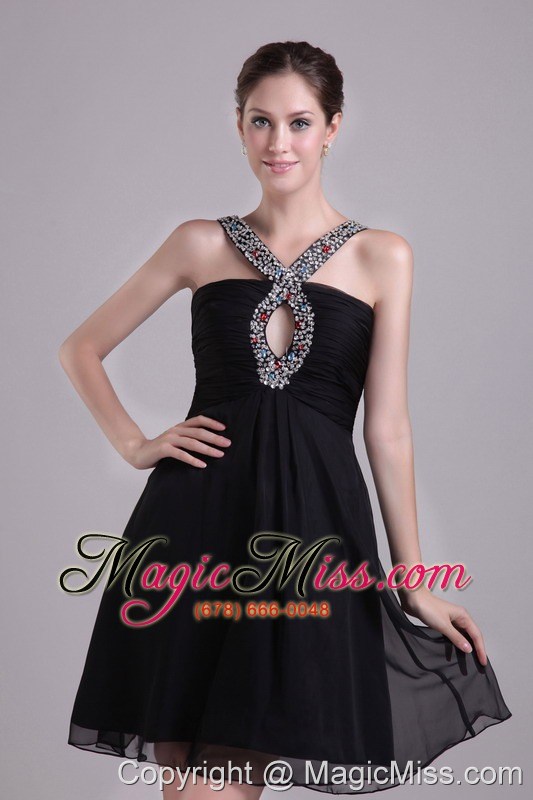 wholesale black empire v-neck short chiffon beading prom / cocktail dress