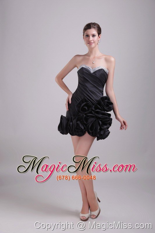 wholesale black column/sheath sweetheart mini-length satin beading prom / cocktail dress