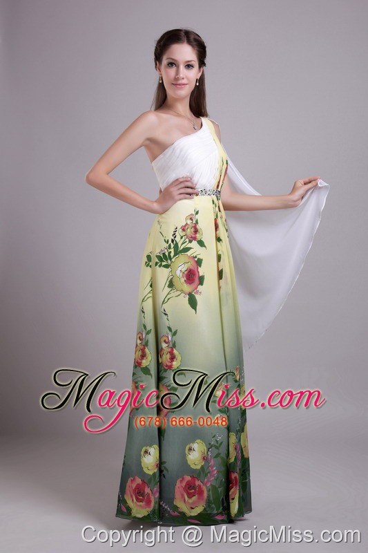 wholesale exquisite empire one shoulder floor-length print beading prom dress