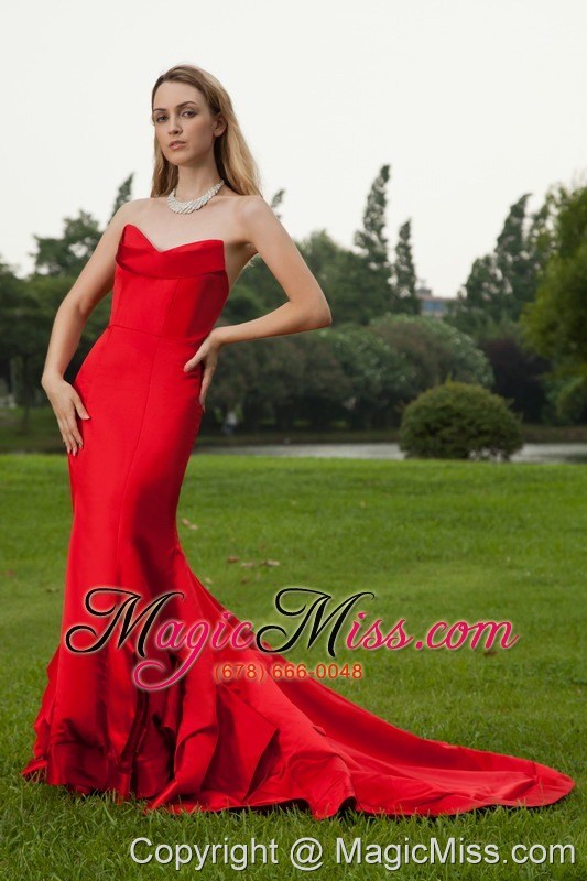 wholesale red mermaid sweetheart court train red taffeta prom dress