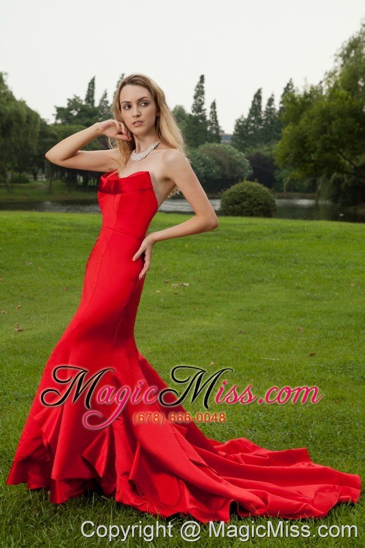 wholesale red mermaid sweetheart court train red taffeta prom dress