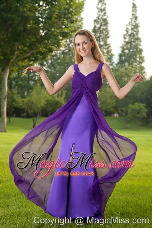 wholesale purple empire straps floor-length chiffon and taffeta ruch prom dress