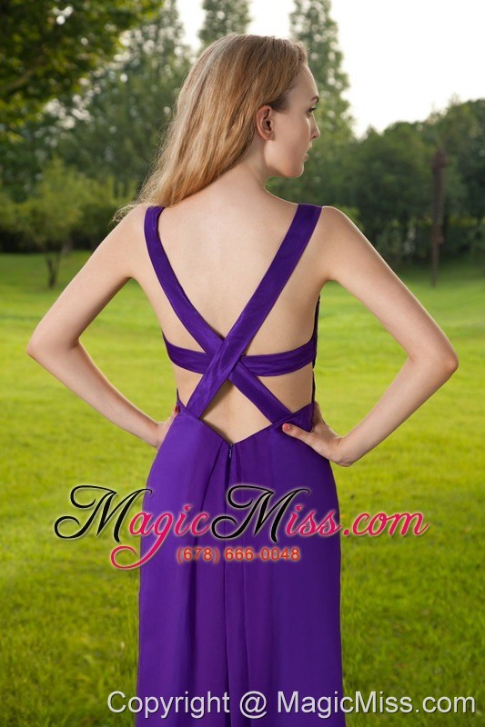 wholesale purple empire straps floor-length chiffon and taffeta ruch prom dress