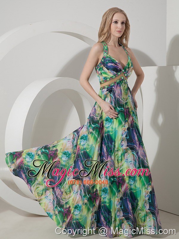 wholesale perfect colorful evening dress empire straps printing beading floor-length