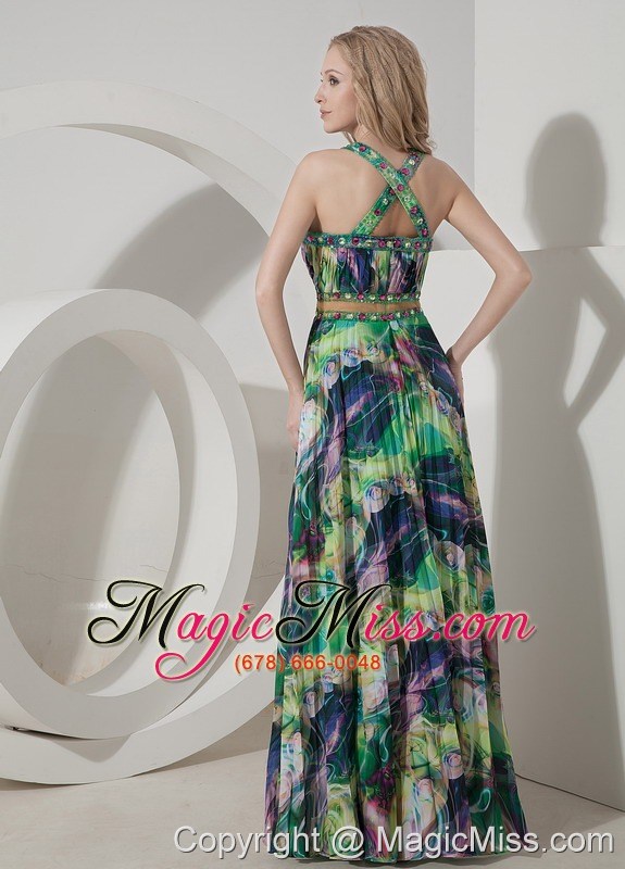 wholesale perfect colorful evening dress empire straps printing beading floor-length