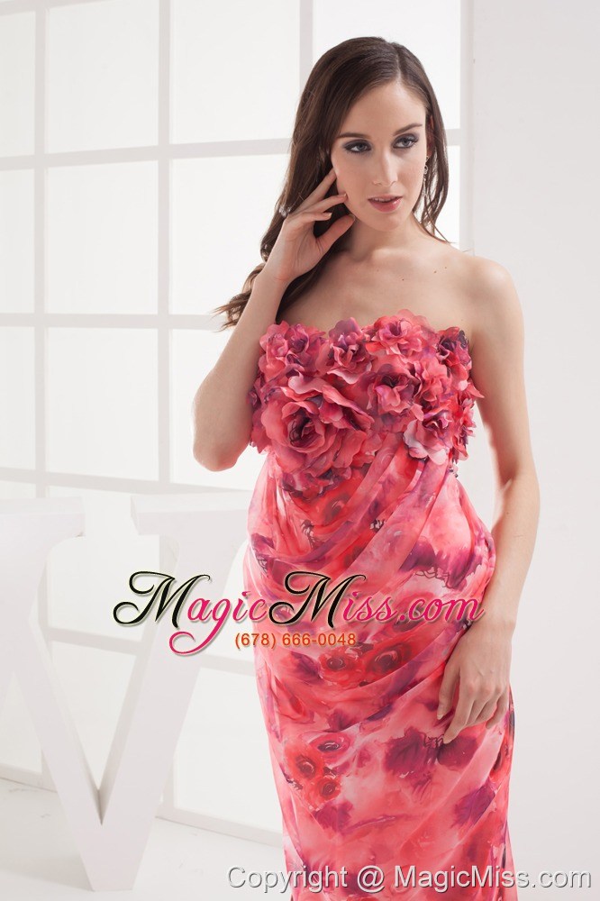 wholesale column strapless printing hand made flowers prom dress