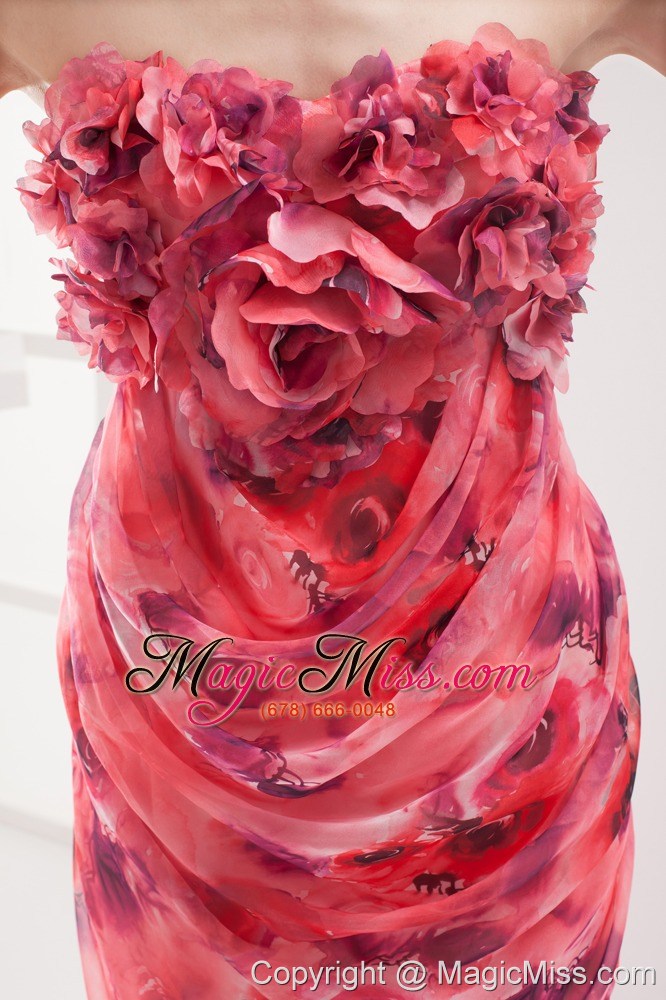 wholesale column strapless printing hand made flowers prom dress