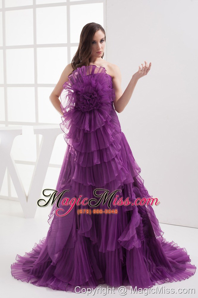 wholesale a-line purple strapless ruffles organza prom dress