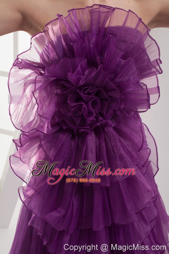 wholesale a-line purple strapless ruffles organza prom dress