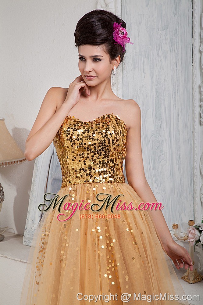 wholesale 2013 gold custom made prom / celebrity dress column sweetheart floor-length tulle sequins