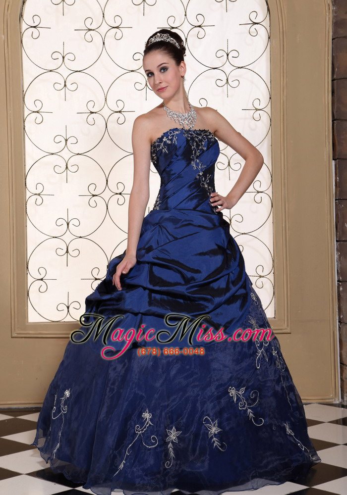 wholesale exclusive quinceanera dress with embroidery for 2013 strapless navy blue gown