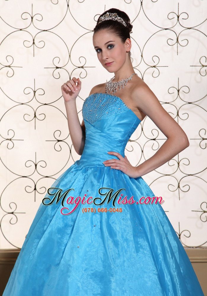 wholesale lovely strapless quinceanera dress with beaded decorate bust taffeta and organza floor-length gown