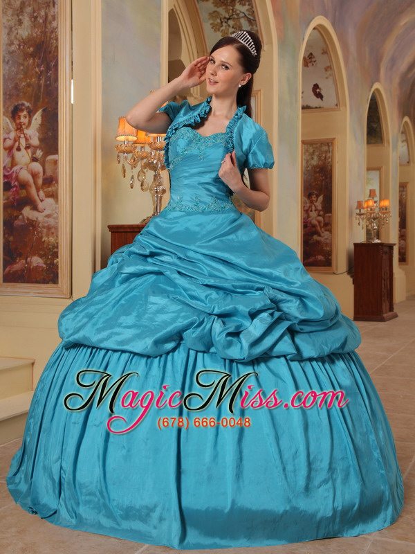 wholesale teal ball gown sweetheart floor-lenth taffeta beading quinceanera dress