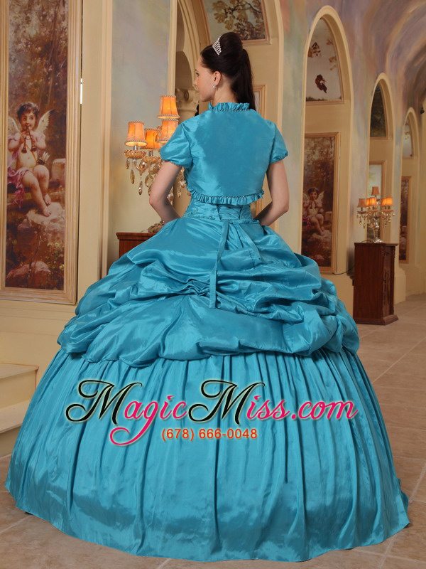 wholesale teal ball gown sweetheart floor-lenth taffeta beading quinceanera dress