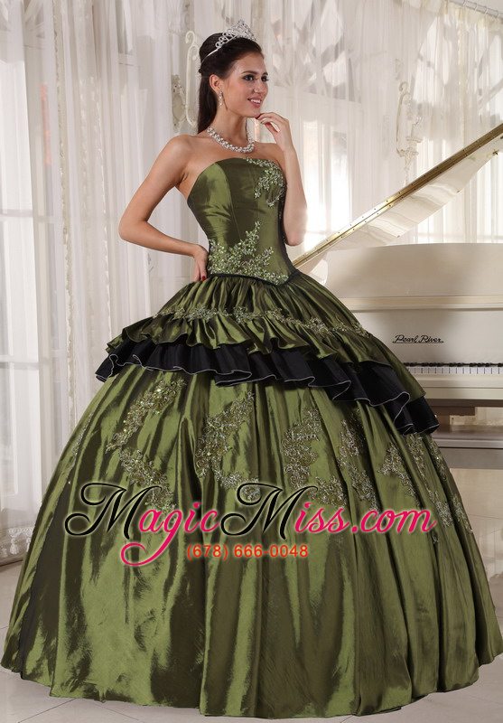 wholesale olive ball gown strapless floor-length taffeta beading quinceanera dress