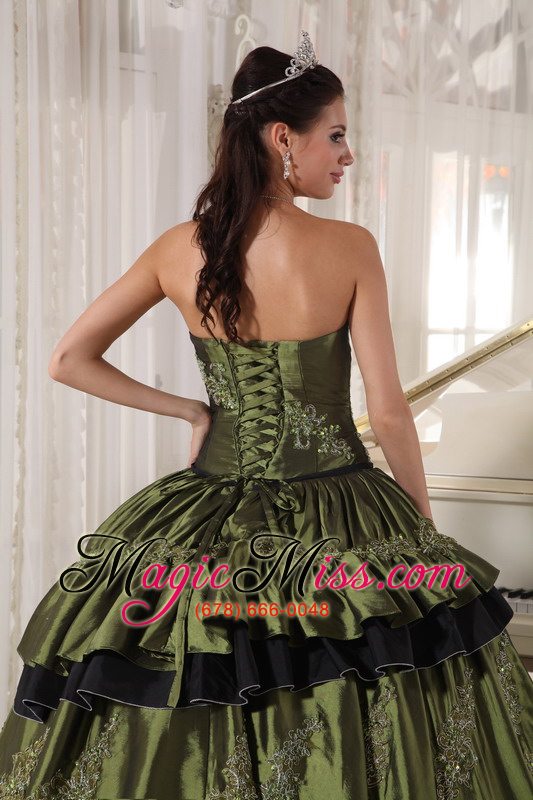 wholesale olive ball gown strapless floor-length taffeta beading quinceanera dress