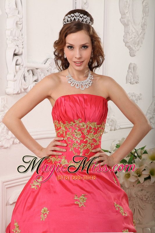 wholesale red a-line strapless floor-length taffeta beading and appliques quinceanera dress