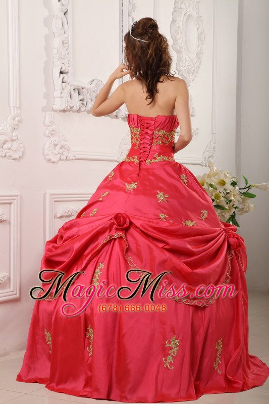 wholesale red a-line strapless floor-length taffeta beading and appliques quinceanera dress