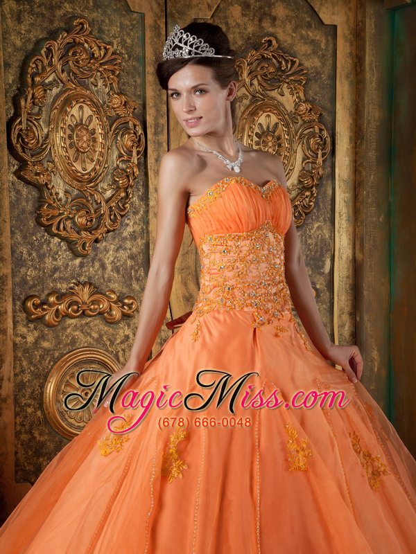 wholesale orange ball gown sweetheart floor-length organza appliques quinceanera dress