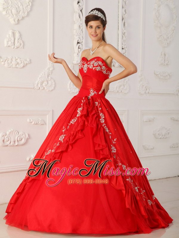 wholesale red a-line / princess sweetheart floor-length embroidery and beading quinceanera dress