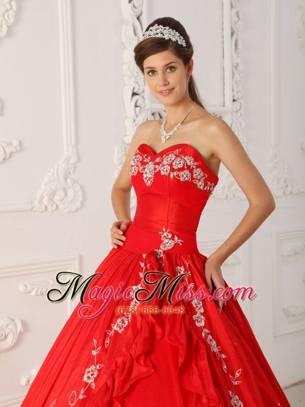 wholesale red a-line / princess sweetheart floor-length embroidery and beading quinceanera dress
