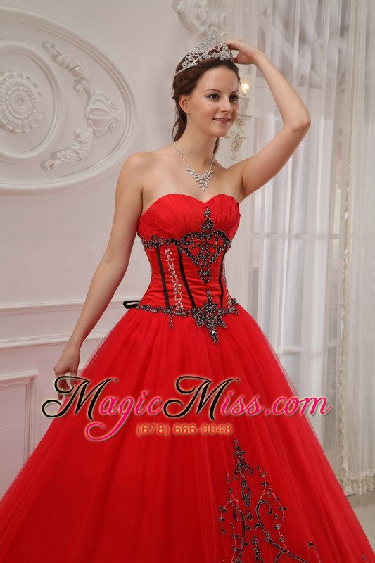 wholesale red ball gown sweetheart floor-length tulle appliques quinceanera dress