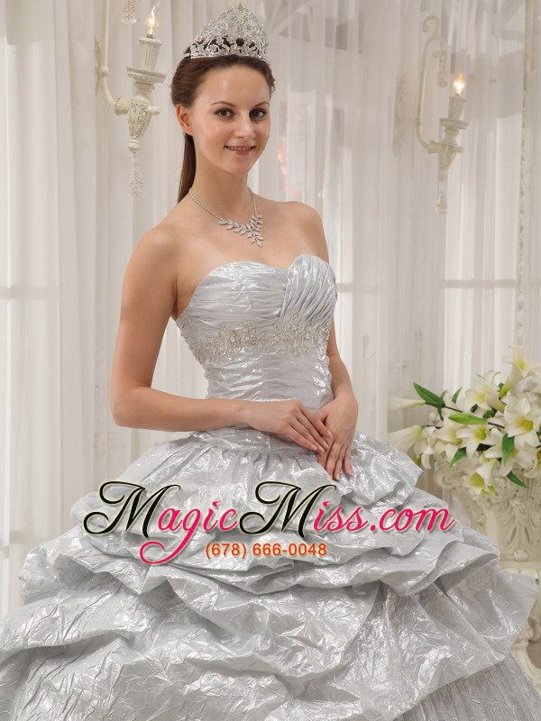 wholesale silver ball gown sweetheart floor-length appliques quinceanera dress