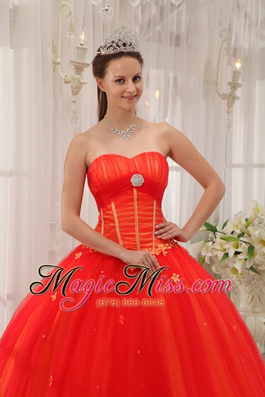 wholesale red ball gown sweetheart floor-length taffeta and tulle appliques quinceanera dress
