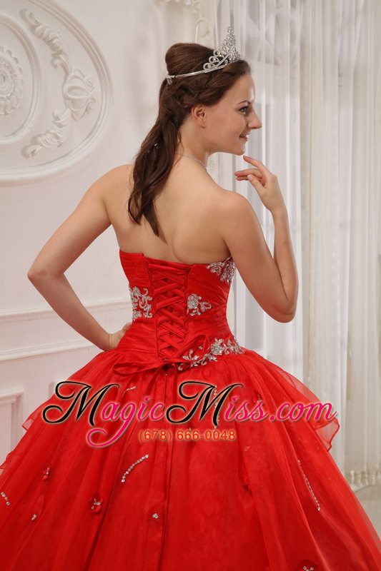 wholesale red ball gown strapless floor-length taffeta and organza appliques quinceanera dress