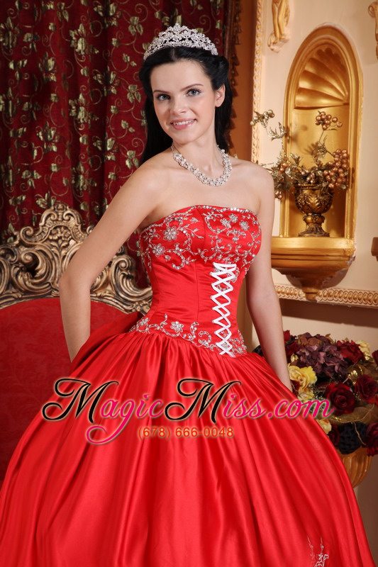 wholesale red ball gown strapless floor-length taffeta embroidery quinceanera dress