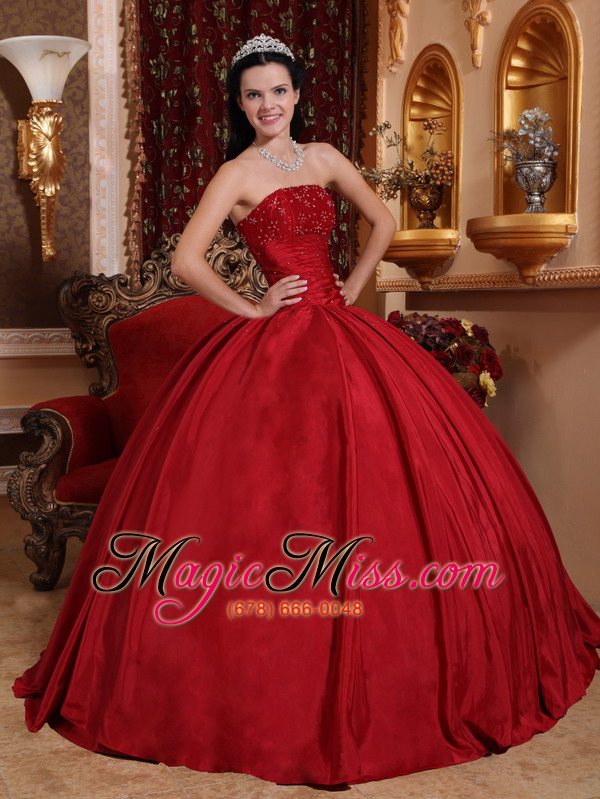 wholesale red ball gown strapless floor-length taffeta beading quinceanera dress