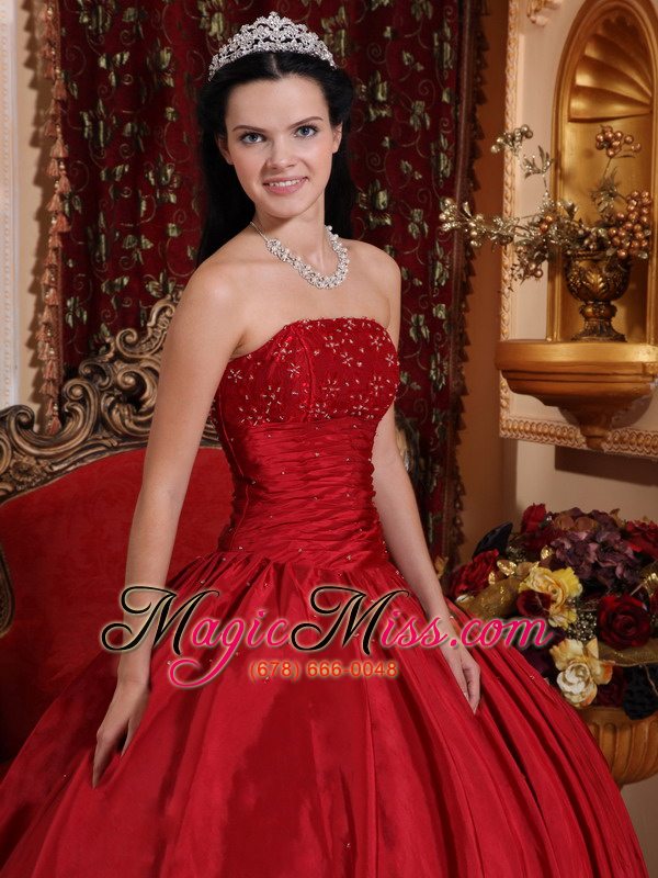wholesale red ball gown strapless floor-length taffeta beading quinceanera dress